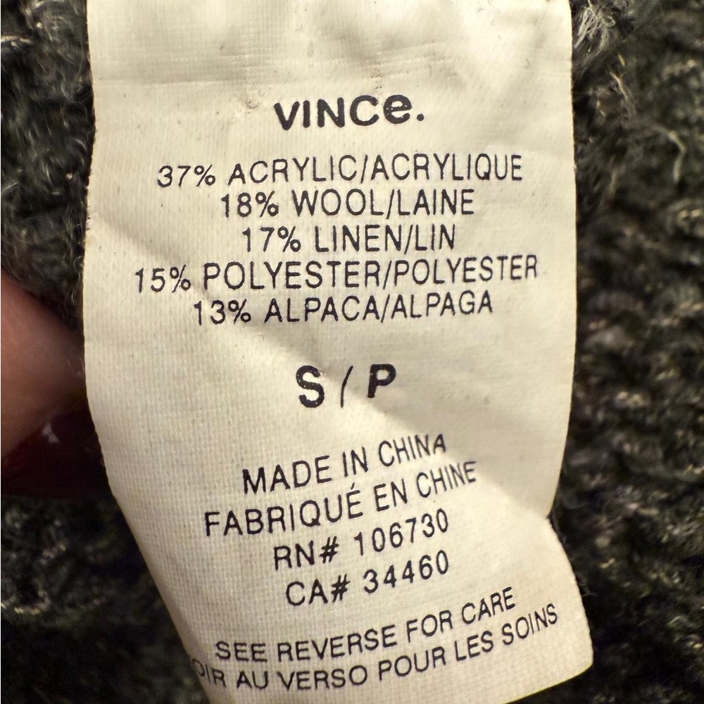 Vince Wool Alpaca Linen Blend Chunky Knit V-Neck Sweater Small Charcoal Gray - Picture 9 of 9